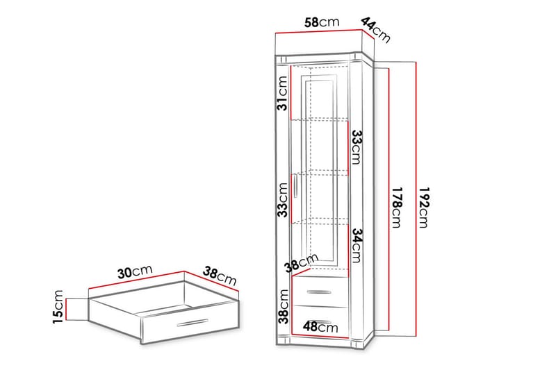 Dallas vitrineskab 58x43,5x192 cm - Opbevaring - Skab - Vitrineskabe