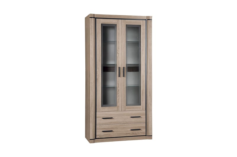 Dallas vitrineskab 97x43,5x192 cm - Eg / LED-belysning - Opbevaring - Skab - Vitrineskabe