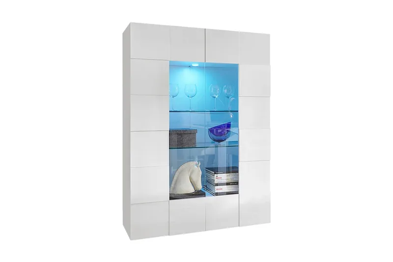 Dama Vitrineskab 121 cm - Hvid Højglanslak - Opbevaring - Skab - Vitrineskabe