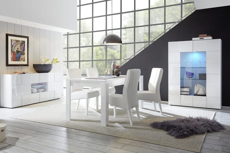 Dama Vitrineskab 121 cm - Hvid Højglanslak - Opbevaring - Skab - Vitrineskabe