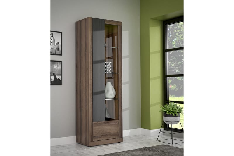 Elhovo Vitrineskab 41x63 cm - Brun - Opbevaring - Skab - Vitrineskabe