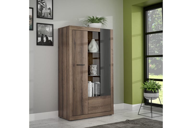 Elhovo Vitrineskab 41x93 cm - Brun - Opbevaring - Skab - Vitrineskabe