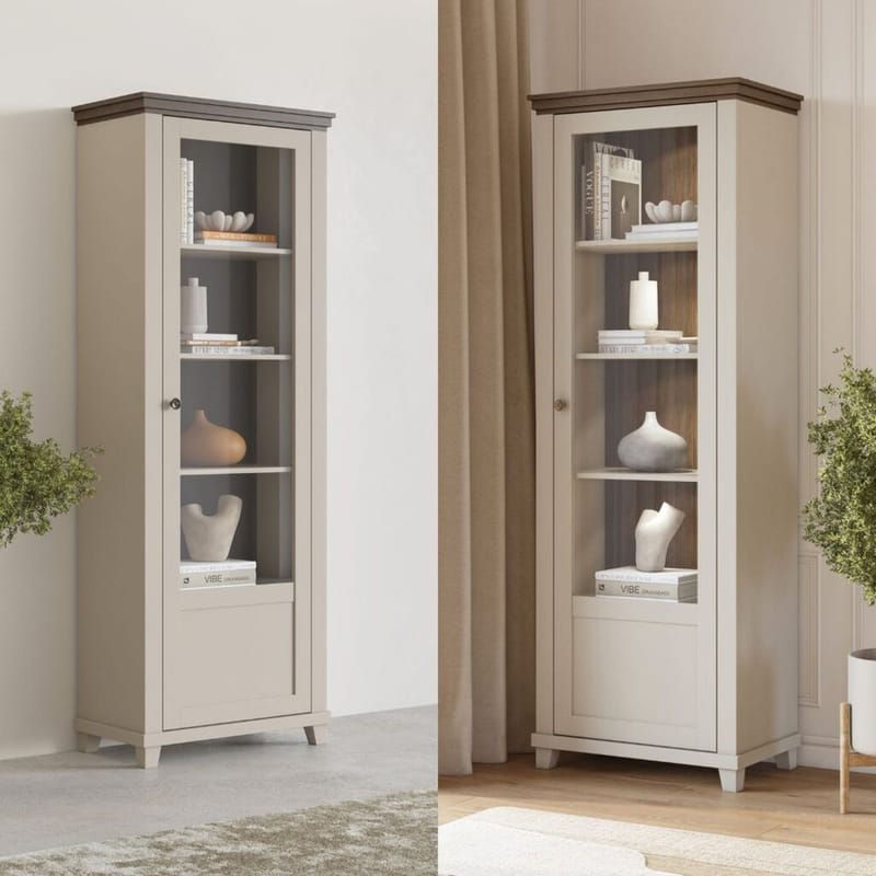 Vitrineskab Evora 1 dør højre - Lys Beige - Opbevaring - Skab - Vitrineskabe
