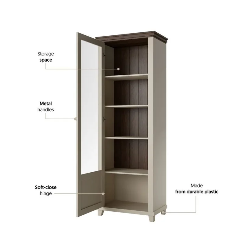 Vitrineskab Evora 1 Dør Venstre - Lys Beige - Opbevaring - Skab - Vitrineskabe