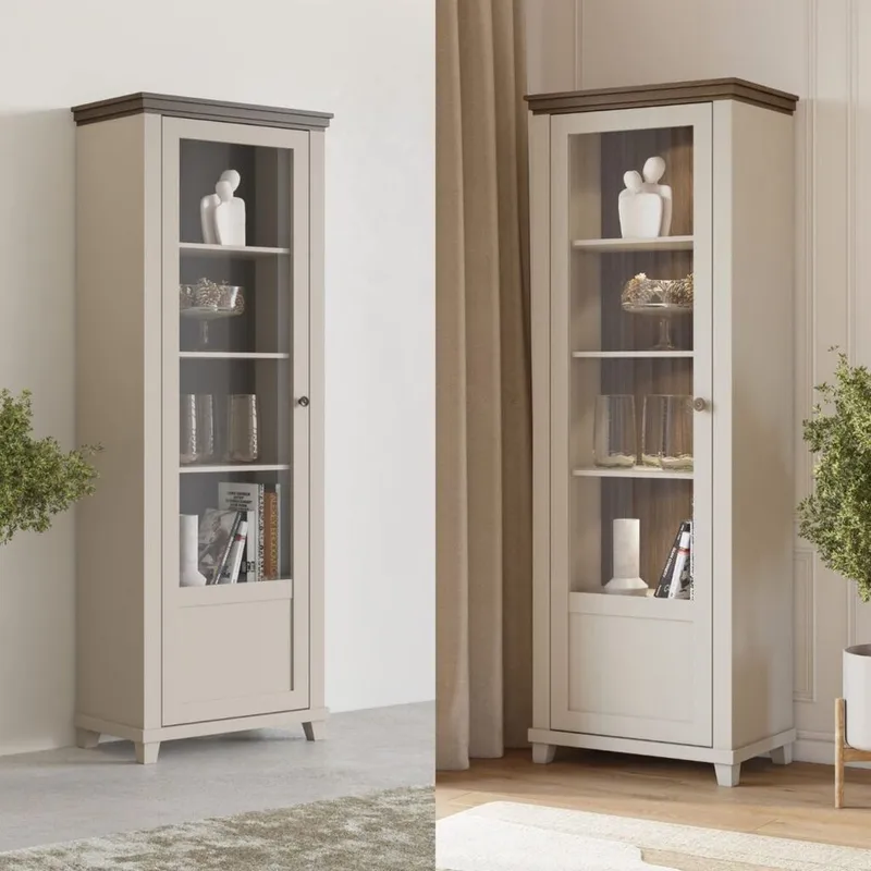 Vitrineskab Evora 1 Dør Venstre - Lys Beige - Opbevaring - Skab - Vitrineskabe