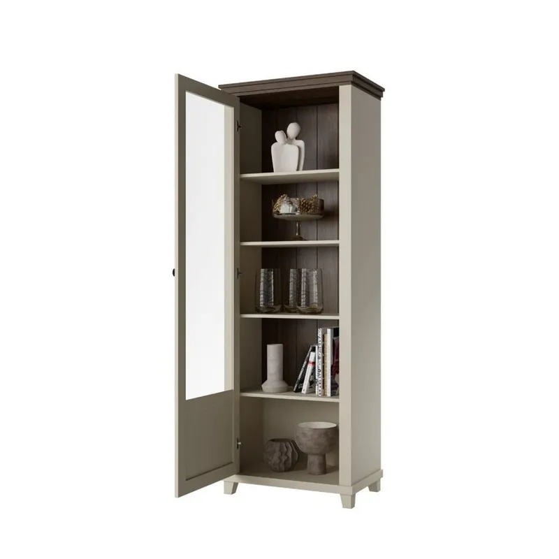 Vitrineskab Evora 1 Dør Venstre - Lys Beige - Opbevaring - Skab - Vitrineskabe