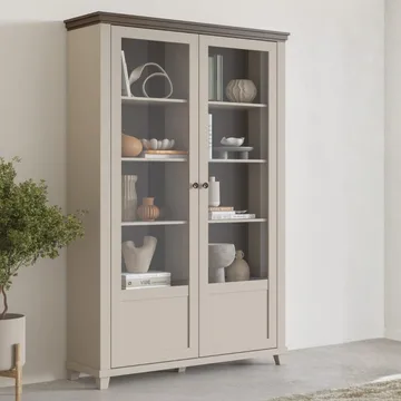Vitrineskab Evora 2 døre - Lys Beige - Opbevaring - Skab - Vitrineskabe