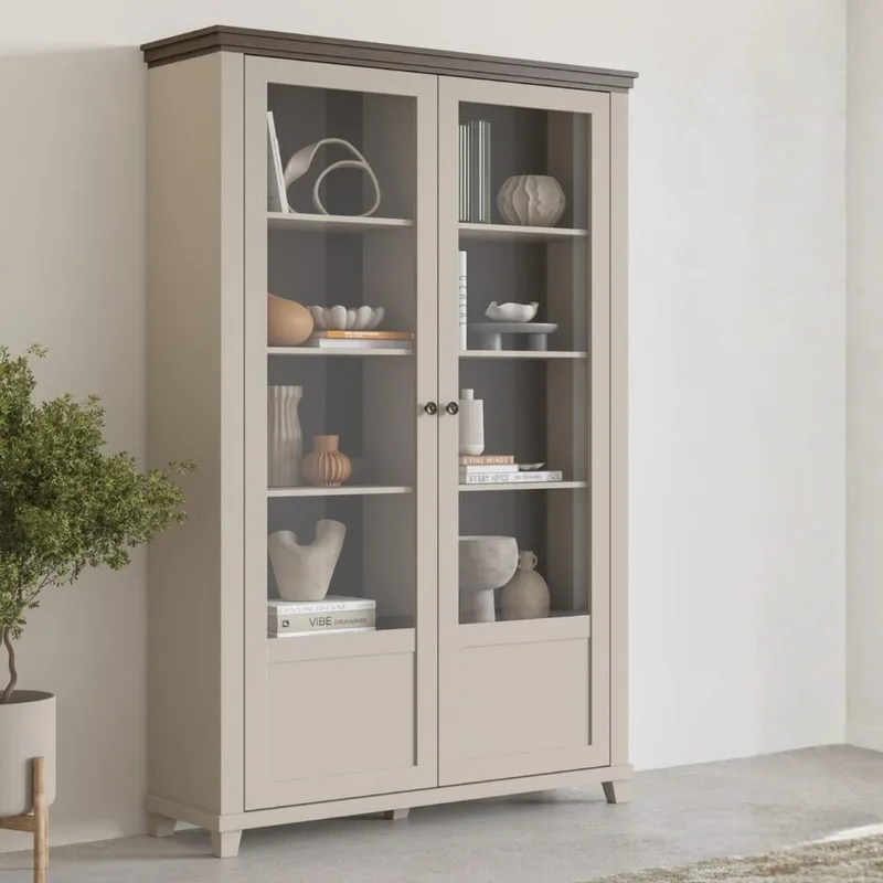 Vitrineskab Evora 2 døre - Lys Beige - Opbevaring - Skab - Vitrineskabe