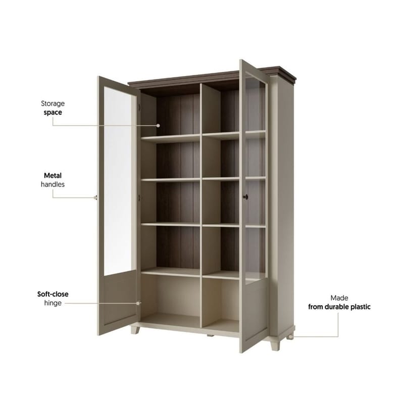 Vitrineskab Evora 2 døre - Lys Beige - Opbevaring - Skab - Vitrineskabe