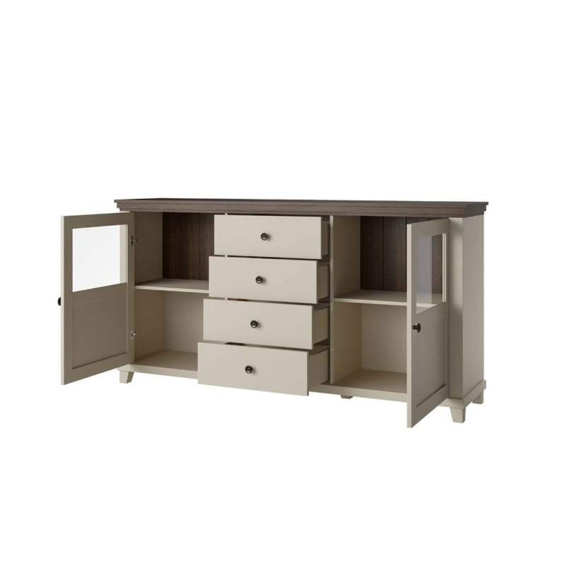 Vitrineskab Evora 2 Døre med 4 Skuffer - Lys Beige - Opbevaring - Skab - Vitrineskabe