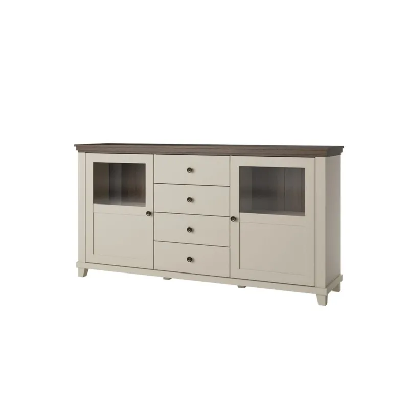 Vitrineskab Evora 2 Døre med 4 Skuffer, Lys Beige