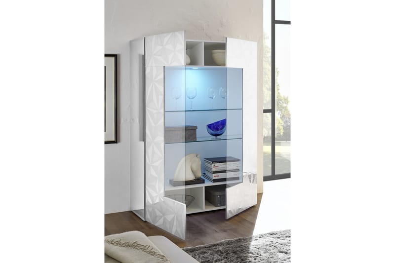 Fasett Vitrineskab 121 cm - Hvid - Opbevaring - Skab - Vitrineskabe