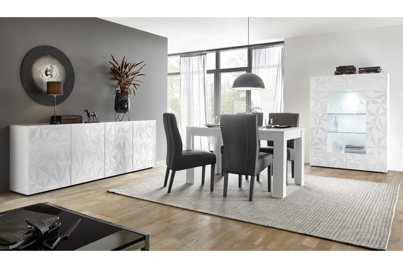 Fasett Vitrineskab 121 cm - Hvid - Opbevaring - Skab - Vitrineskabe