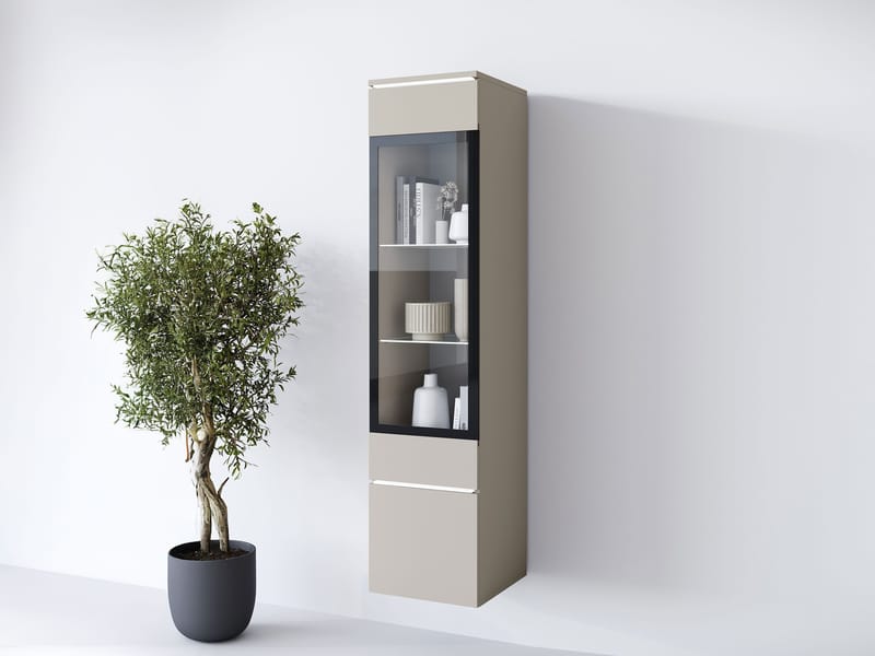 vitrineskab Høj vitrinesøjle VERA TYP 002 + LED beige - Opbevaring - Skab - Vitrineskabe