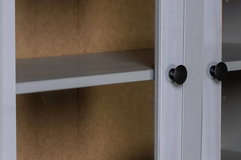 højskab 93 x 40,5 x 180 cm massivt fyrretræ grå Panama - Opbevaring - Skab - Vitrineskabe
