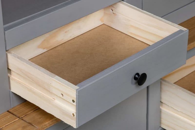 højskab 93 x 40,5 x 180 cm massivt fyrretræ grå Panama - Opbevaring - Skab - Vitrineskabe