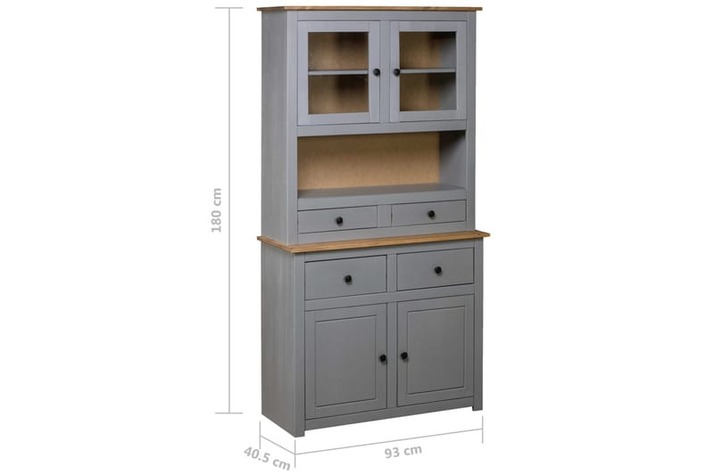 højskab 93 x 40,5 x 180 cm massivt fyrretræ grå Panama - Opbevaring - Skab - Vitrineskabe