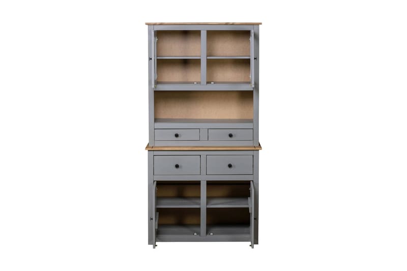 højskab 93 x 40,5 x 180 cm massivt fyrretræ grå Panama - Opbevaring - Skab - Vitrineskabe