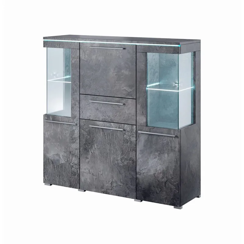 Vitrineskab India 3 døre 1 skuffe, Skifer