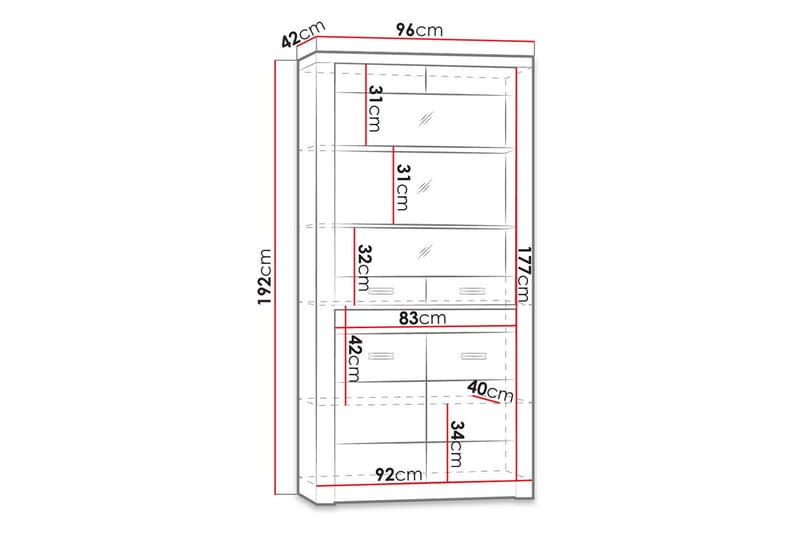 Indianapolis vitrineskab 96x42x192 cm - Brun - Opbevaring - Skab - Vitrineskabe
