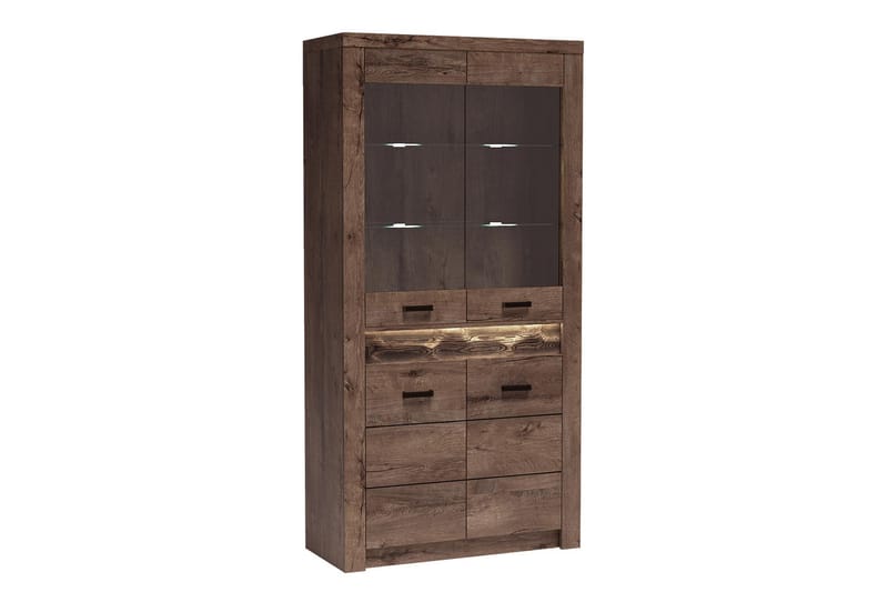 Indianapolis vitrineskab 96x42x192 cm - Brun - Opbevaring - Skab - Vitrineskabe