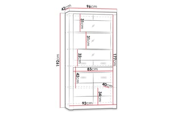 Indianapolis vitrineskab 96x42x192 cm - Opbevaring - Skab - Vitrineskabe