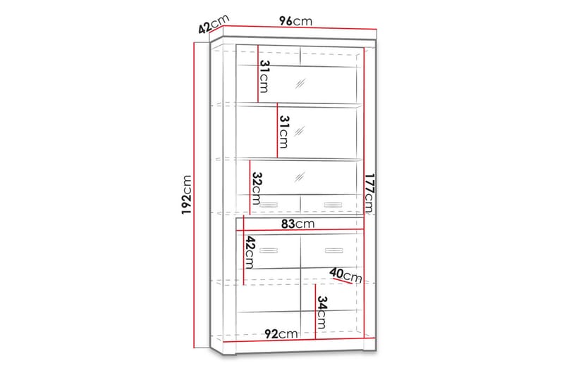 Indianapolis vitrineskab 96x42x192 cm - Opbevaring - Skab - Vitrineskabe