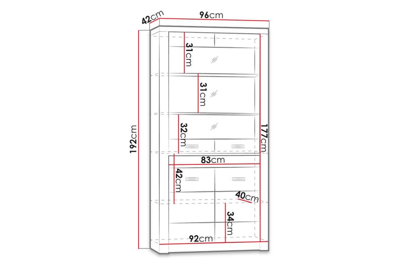 Indianapolis vitrineskab 96x42x192 cm - Vitrineskabe
