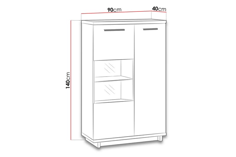 Ines Vitrineskab 40x90 cm - Eg/Sort - Opbevaring - Skab - Vitrineskabe