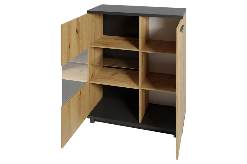 Ines Vitrineskab 40x90 cm - Eg/Sort - Opbevaring - Skab - Vitrineskabe