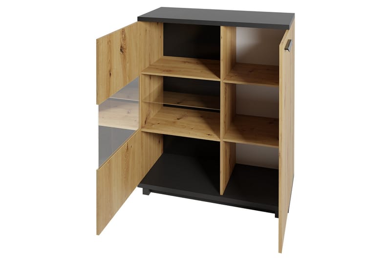 Ines Vitrineskab 40x90 cm - Eg/Sort - Opbevaring - Skab - Vitrineskabe