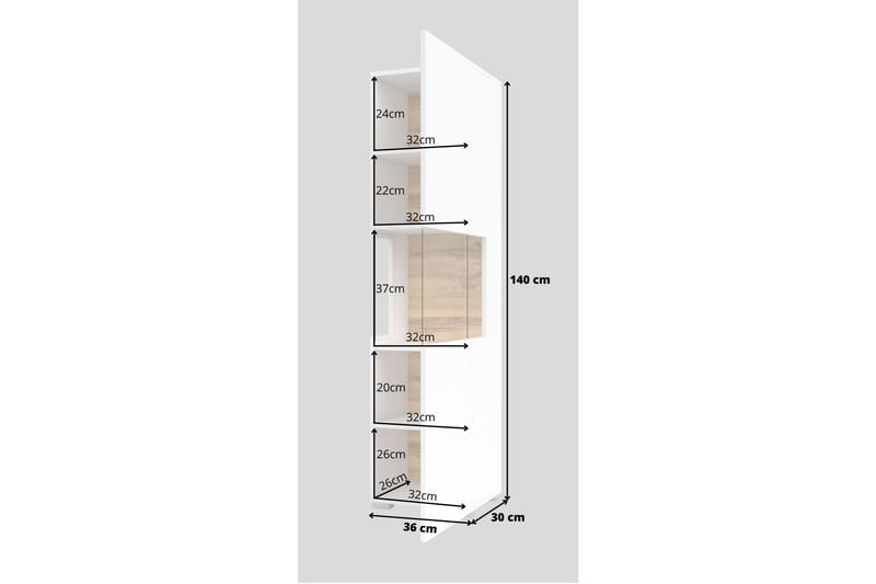 Jestine Vitrineskab 140 cm - Hvid - Opbevaring - Skab - Vitrineskabe