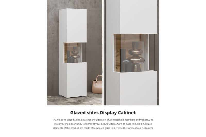 Jestine Vitrineskab 140 cm - Hvid - Opbevaring - Skab - Vitrineskabe