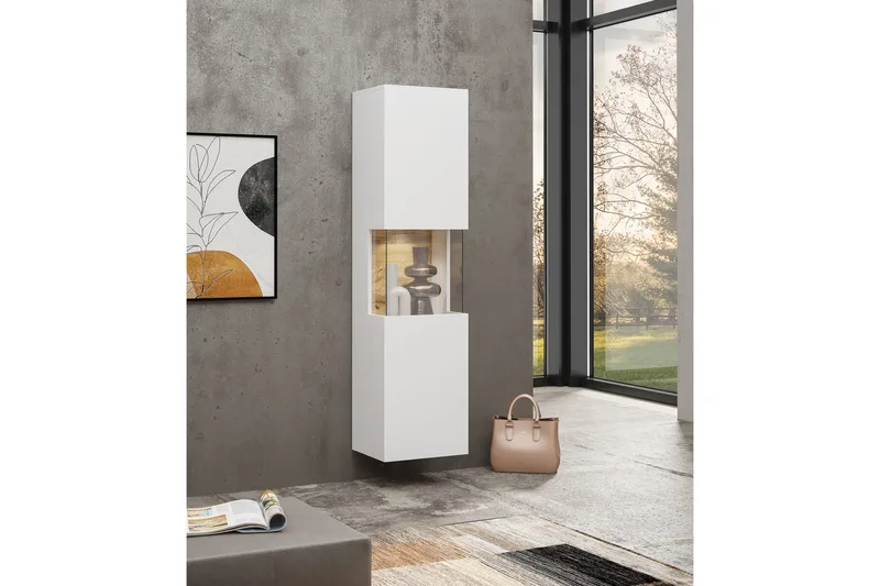 Jestine Vitrineskab 140 cm - Hvid - Opbevaring - Skab - Vitrineskabe