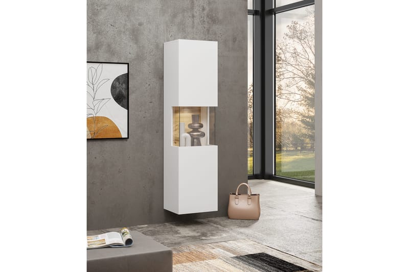 Jestine Vitrineskab 140 cm - Hvid - Opbevaring - Skab - Vitrineskabe