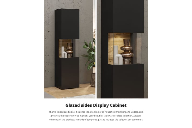 Jestine Vitrineskab 140 cm - Sort - Opbevaring - Skab - Vitrineskabe