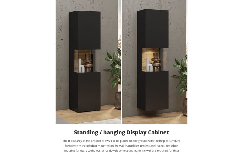 Jestine Vitrineskab 140 cm - Sort - Opbevaring - Skab - Vitrineskabe