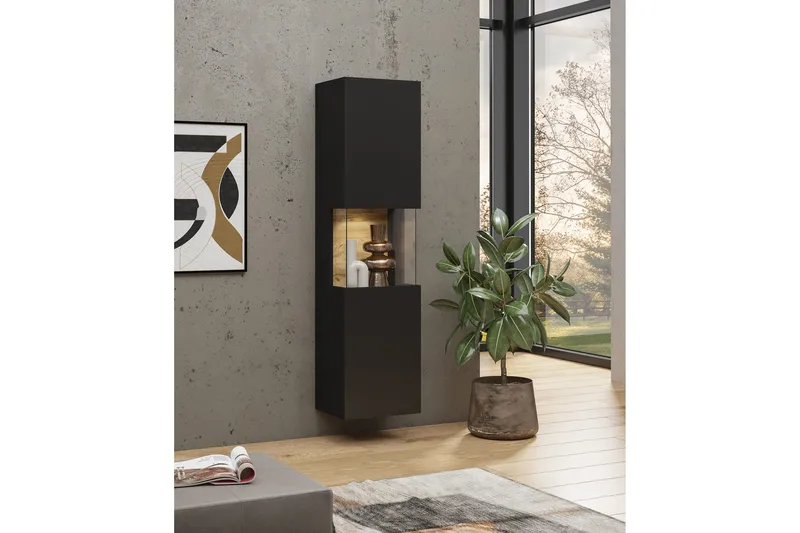 Jestine Vitrineskab 140 cm - Sort - Opbevaring - Skab - Vitrineskabe