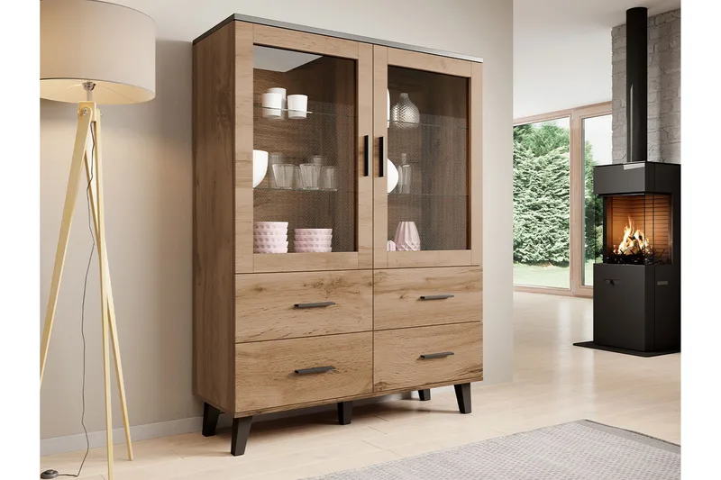 Kardos Vitrineskab 45x120 cm - Natur/Sort - Opbevaring - Skab - Vitrineskabe