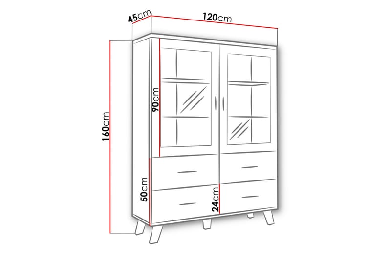 Kardos Vitrineskab 45x120 cm - Natur/Sort - Opbevaring - Skab - Vitrineskabe
