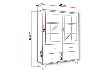 Kardos Vitrineskab 45x120 cm - Natur/Sort - Opbevaring - Skab - Vitrineskabe