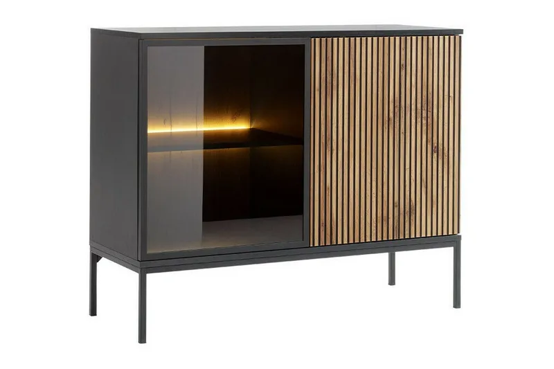 Klinkerville Lavt vitrineskab med belysning 39 cm dyb 104 cm, Sort