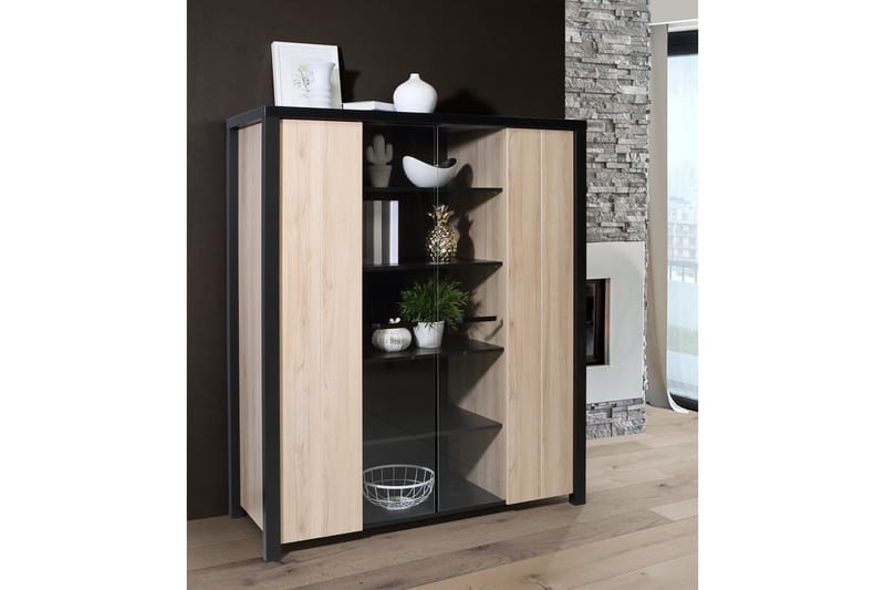 Konitsa Vitrineskab 52x130 cm - Brun/Sort - Opbevaring - Skab - Vitrineskabe