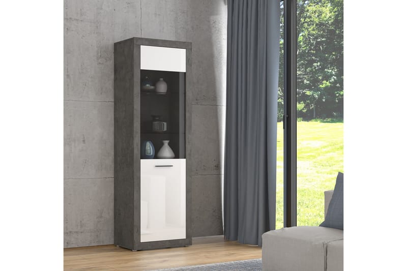 Kranea Vitrineskab 41x63 cm - Grå/Hvid - Opbevaring - Skab - Vitrineskabe