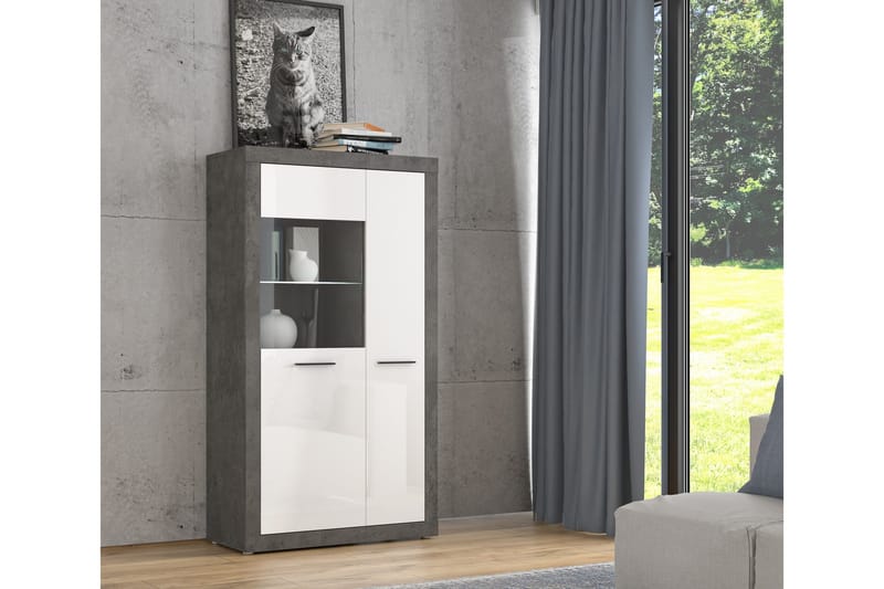 Kranea Vitrineskab 41x93 cm - Grå/Hvid - Opbevaring - Skab - Vitrineskabe