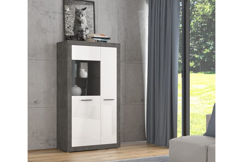 Kranea Vitrineskab 41x93 cm - Grå/Hvid - Opbevaring - Skab - Vitrineskabe