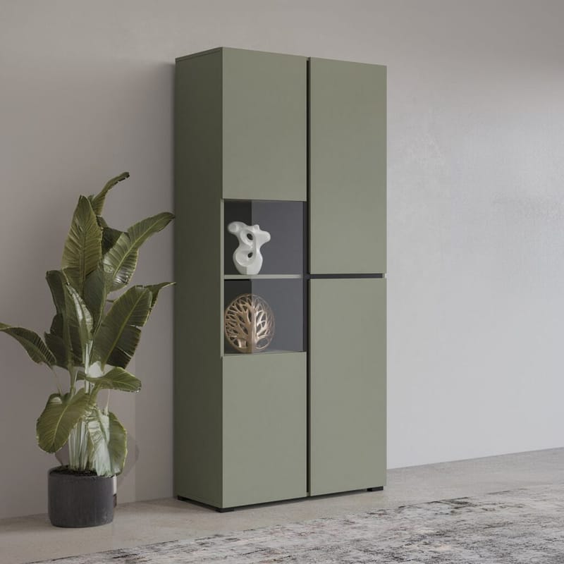 Vitrineskab Kryds 3 Døre - Grøn - Sort - Opbevaring - Skab - Vitrineskabe