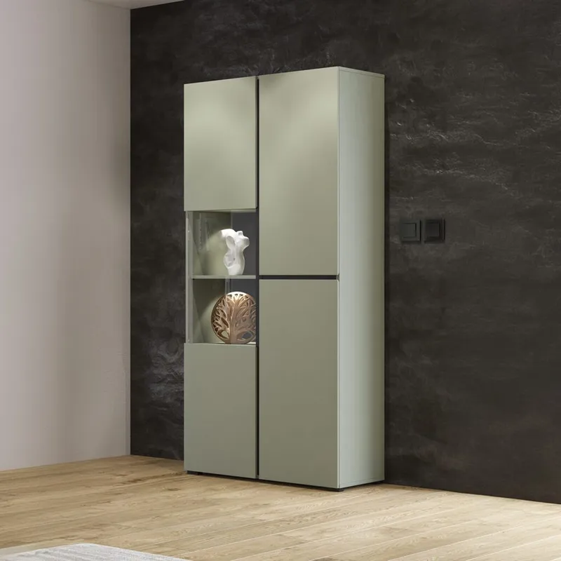 Vitrineskab Kryds 3 Døre - Grøn - Sort - Opbevaring - Skab - Vitrineskabe