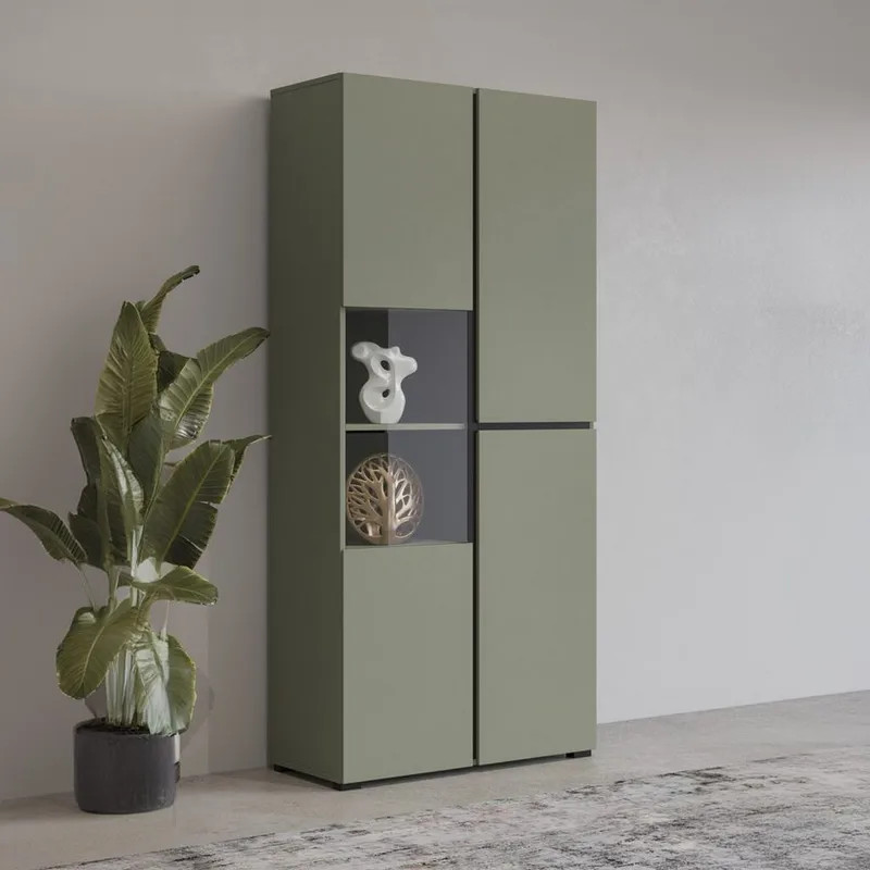 Vitrineskab Kryds 3 Døre - Grøn - Sort - Opbevaring - Skab - Vitrineskabe