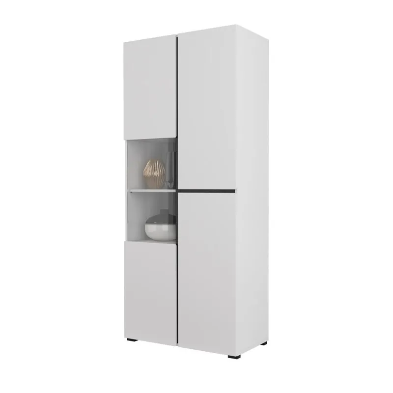 Vitrineskab Kryds 3 Døre - Hvid - Sort - Opbevaring - Skab - Vitrineskabe